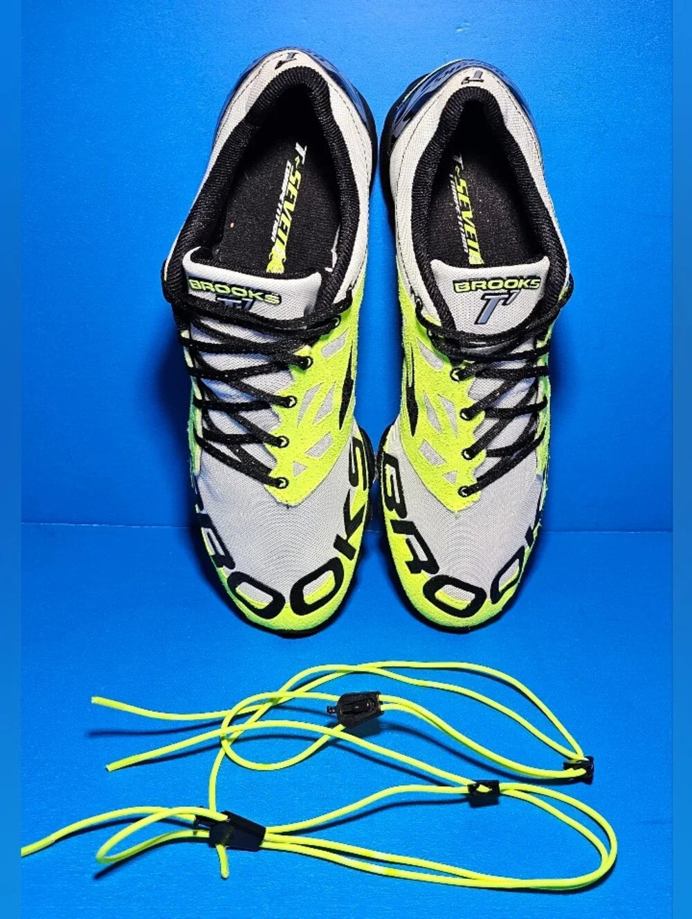BROOKS T7 Racer  Men's White/Neón Yellow/Black Running Trail Shoes Size 13 US